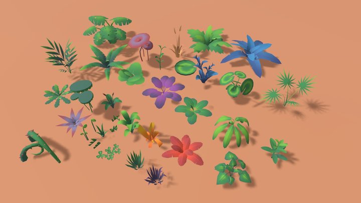 Stylized Low Poly Plants Pack 01 3D Model