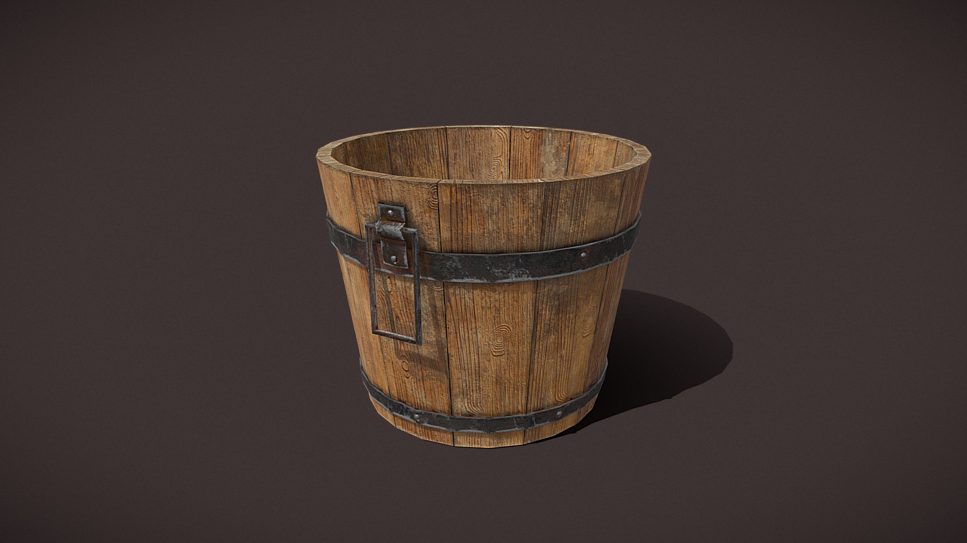 3D model Bucket Wooden - This is a 3D model of the Bucket Wooden. The 3D model is about a wooden barrel with a metal handle.