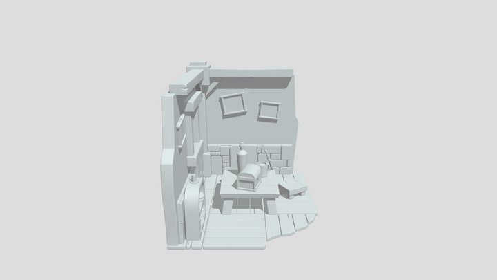Low-Poly Isometric Room Diorama 3D Model