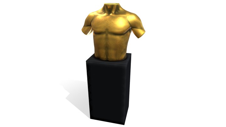 Gold Male Torso Statue + Pedestal 3D Model