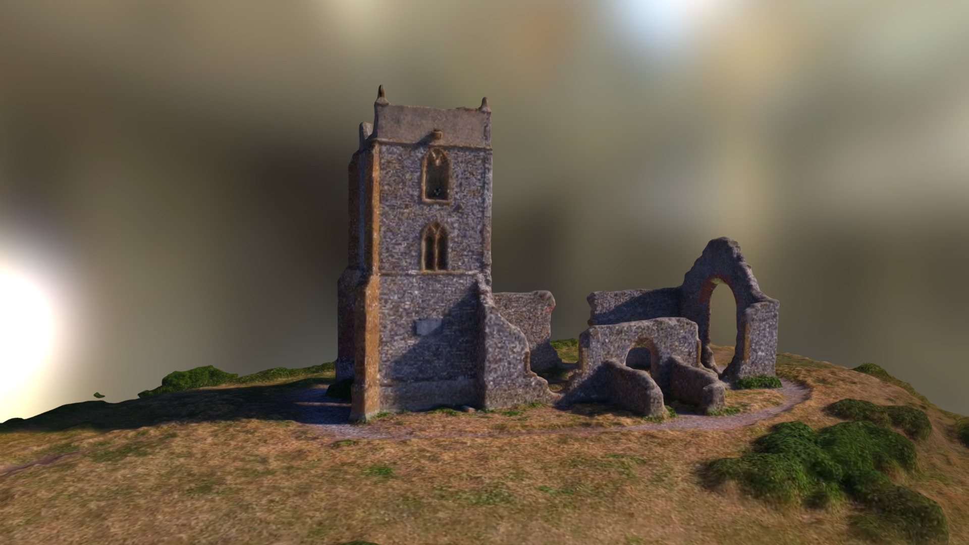 3D model Burrow Mump - This is a 3D model of the Burrow Mump. The 3D model is about a stone building on a hill.