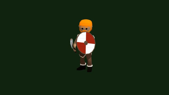 Low poly viking with an axe and a shield 3D Model