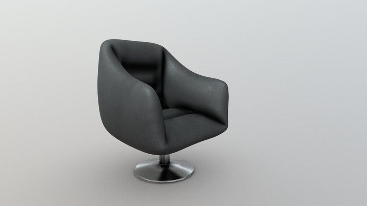 Modern Black Leather Swivel Armchair