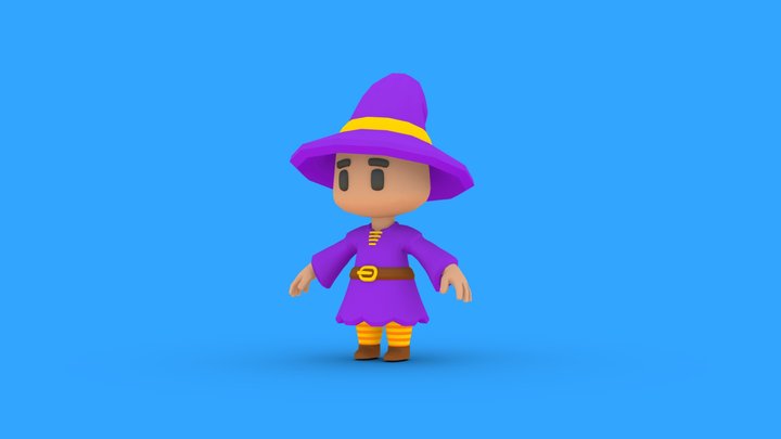 Hyper Casual Cartoon Character Wizard 3D Model