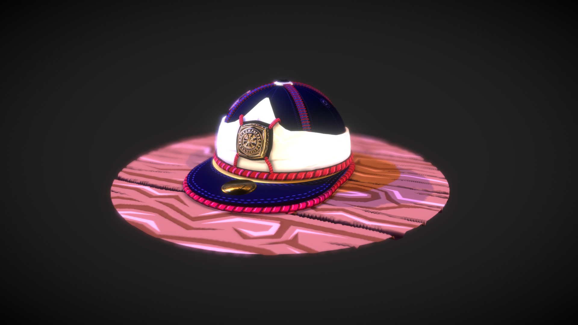 3D model Stylized Cap - This is a 3D model of the Stylized Cap. The 3D model is about a colorful hat on a stack of money.