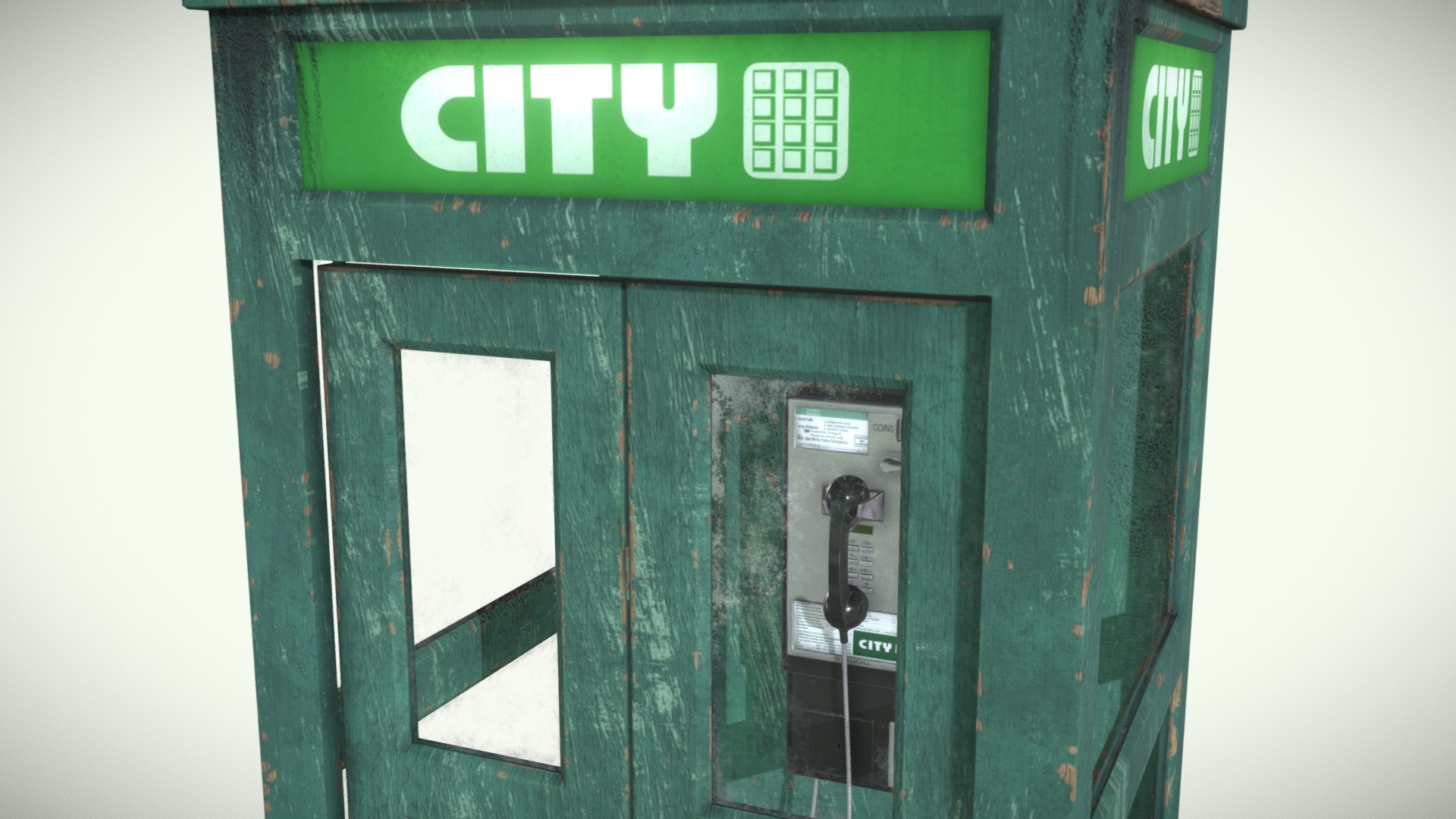3D model The Matrix – Phone Booth - This is a 3D model of the The Matrix - Phone Booth. The 3D model is about a telephone booth with a sign above it.