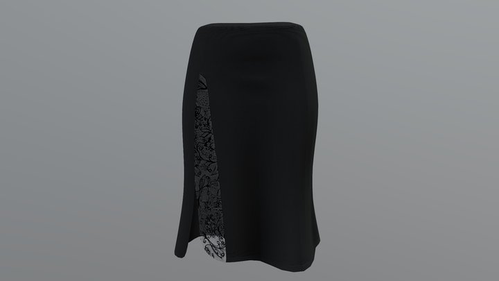 Female Lace Trim Slit Skirt 3D Model