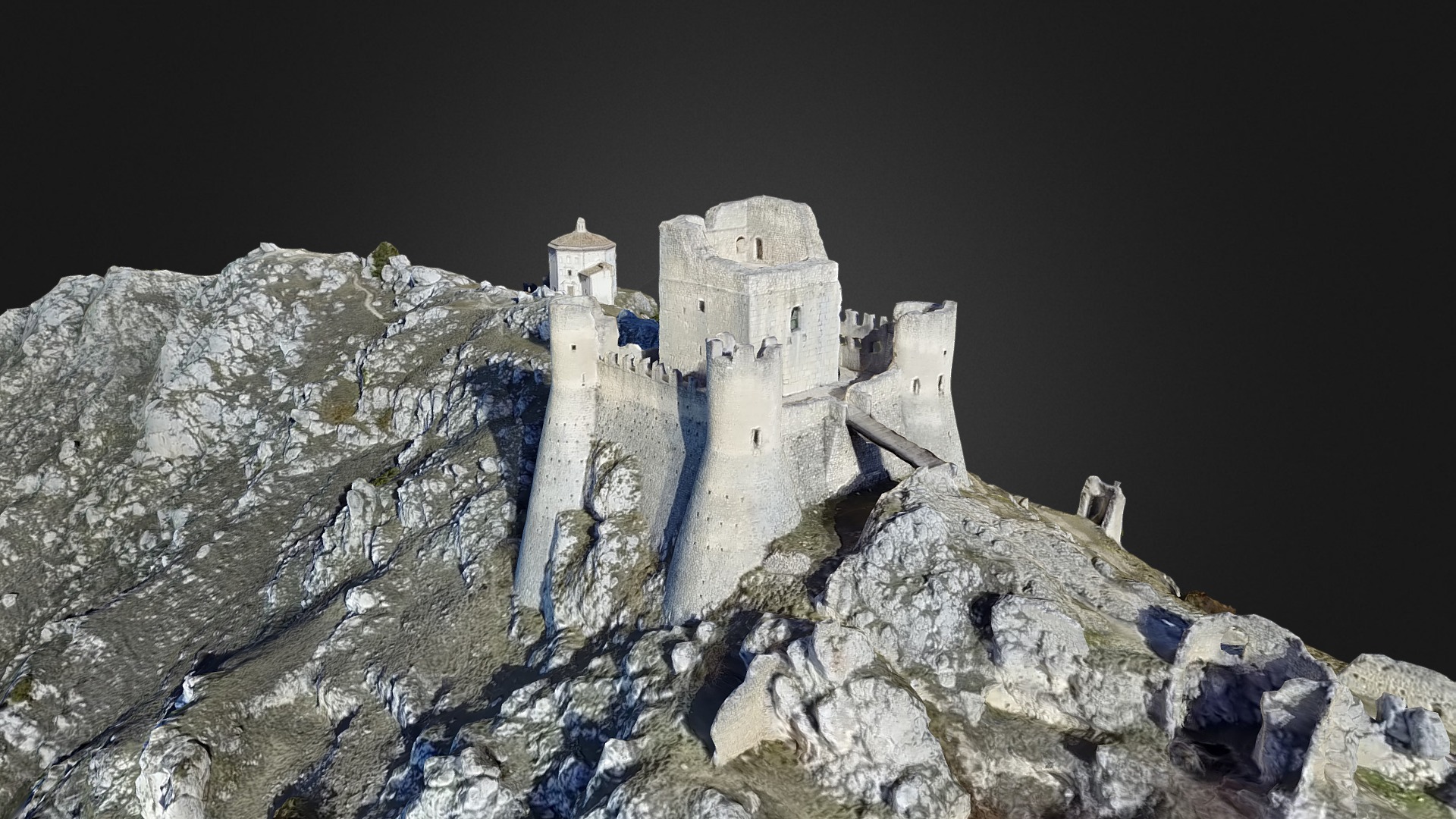 3D model Rocca Calascio ( Ladyhawke The Name of the Rose) - This is a 3D model of the Rocca Calascio ( Ladyhawke The Name of the Rose). The 3D model is about a stone castle on a mountain.