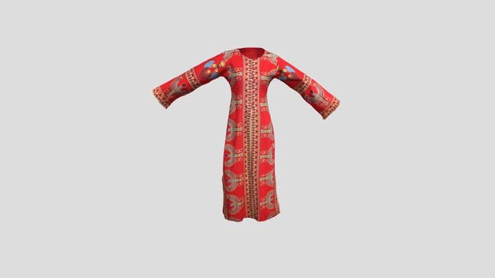 1970's Red Kaftan Dress 3D Model