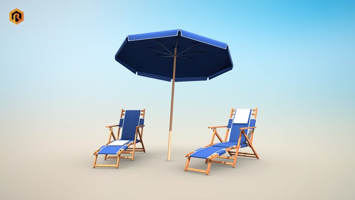 Beach Chairs With Umbrella 3D Model