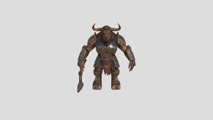 Armored minotaur warrior holding an axe 3D Model