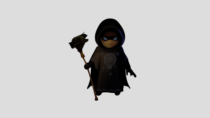 Wizard Child with Magic Staff 3D Model