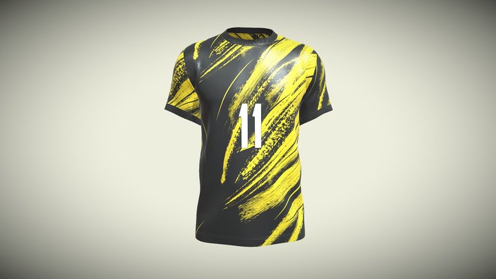 Soccer Golgen Yellow With Black Jersey Player-11 3D Model