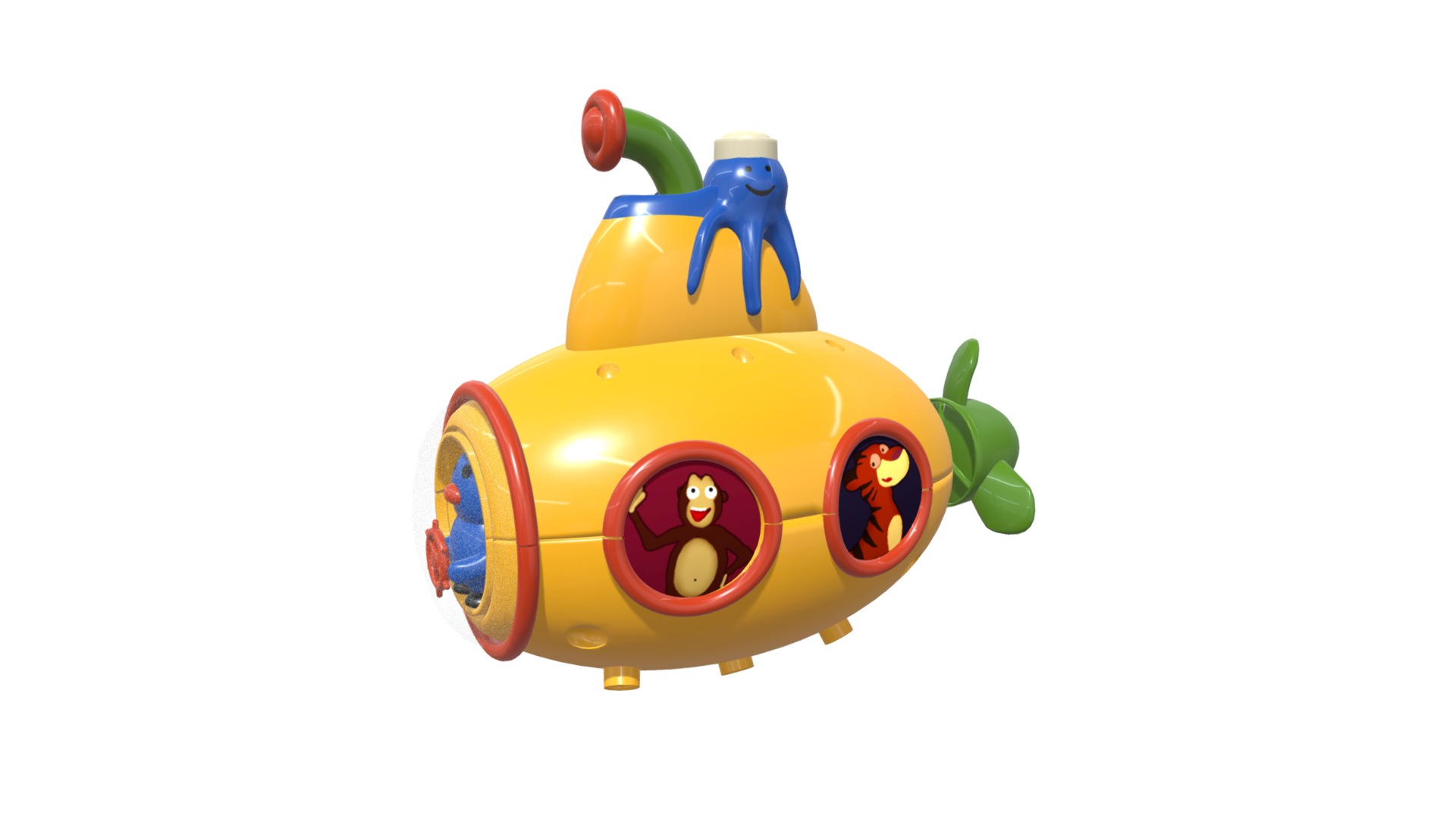 3D model Submarine toy - This is a 3D model of the Submarine toy. The 3D model is about a yellow and blue toy.