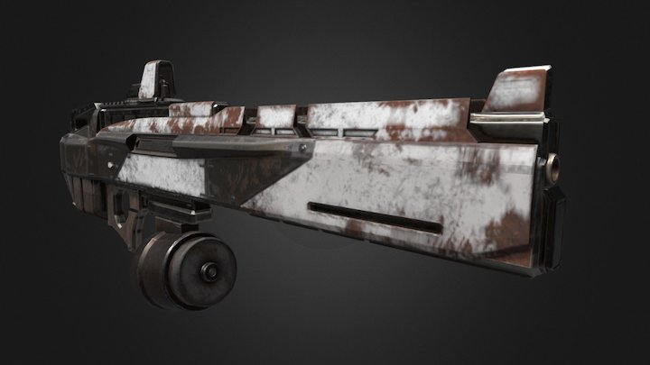 Apocalyptic Gun PBR Low Poly Baked 1K Textures 3D Model