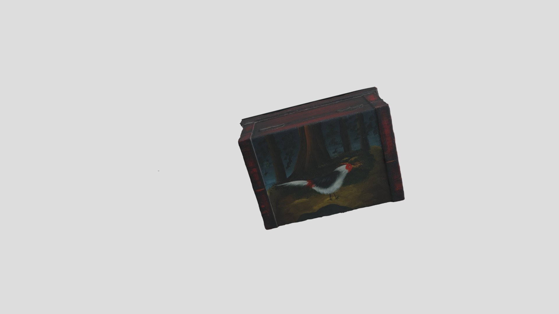 Wooden box with painted bird — Sketchfab embed 3D viewer