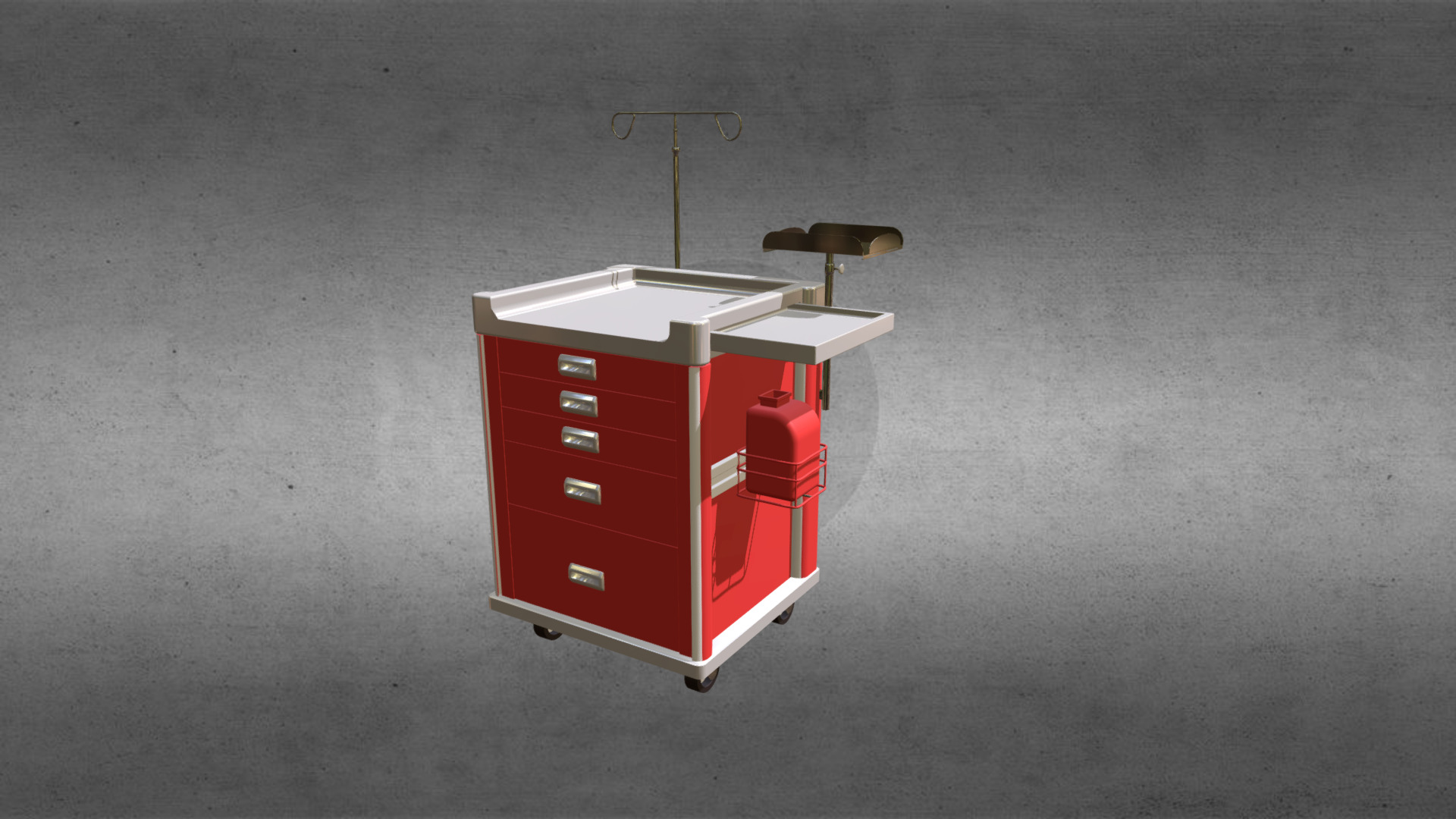 3D model Portable Medical Trolley - This is a 3D model of the Portable Medical Trolley. The 3D model is about a red and white box.