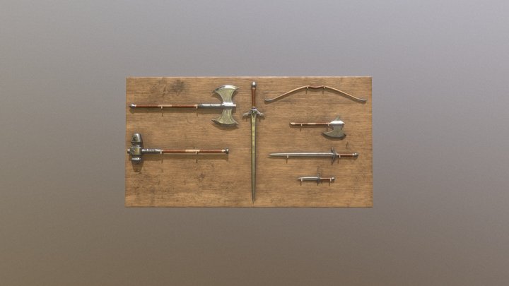 low poly iron weapon set wall mounted 3D Model