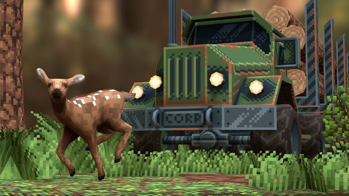 Pixel Art Deforestation Scene 3D Model