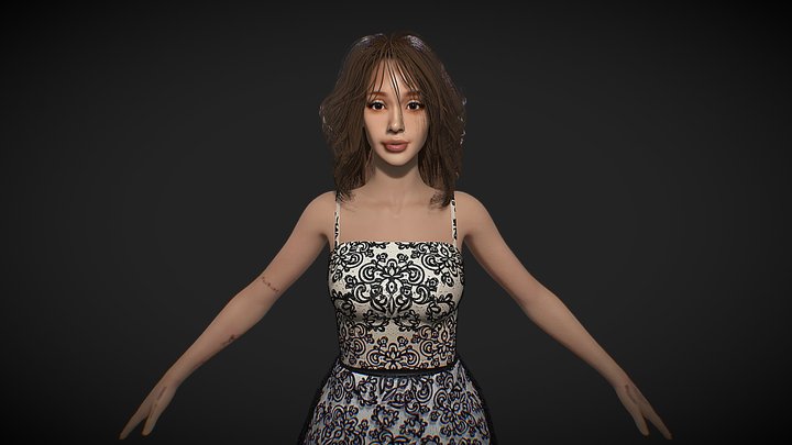 Ariana Grande with alternative hair and dress 3D Model