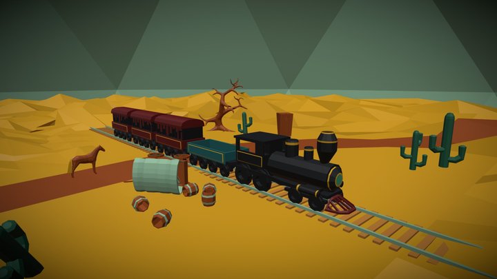 Low Poly Wild West Train Diorama – Free 3D Model STL