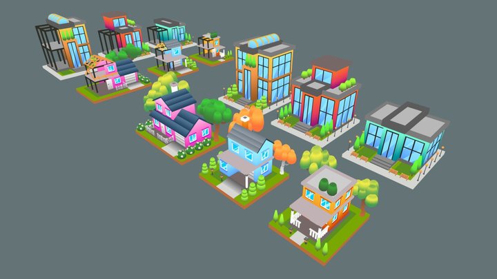 Modular Cartoony Buildings 3D Model
