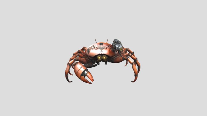 Robotic steampunk crab with machine gun turret 3D Model