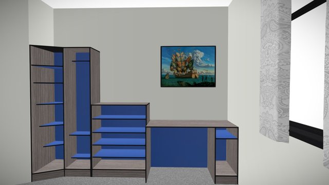 Alnwick Room Set - Blue & Grey Stained Ash 3D Model