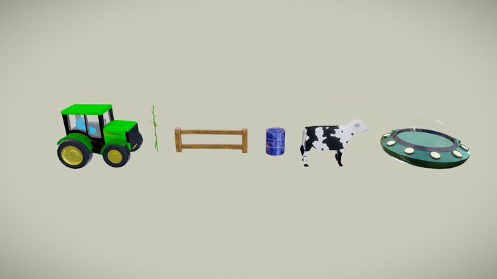 Low Poly Farm Alien Abduction Props 3D Model