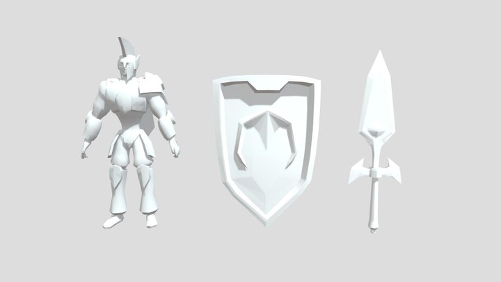 Videojuego - Escudo, espada y personaje 3D Model