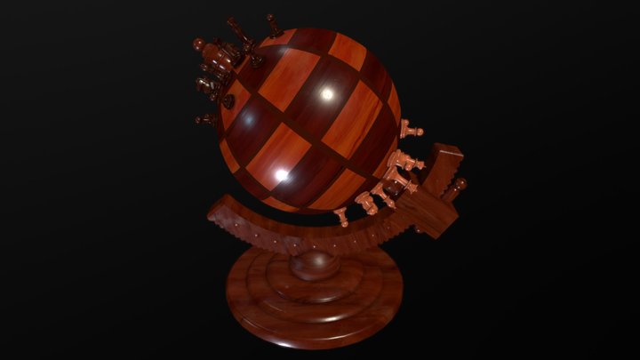 Wood Globe Chess Set 3D Model