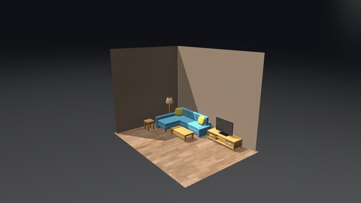 Stylized Low Poly Living Room 3D Model