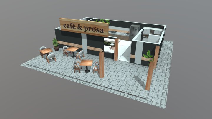 Super Optmized Low Poly Coffee Shop - Café&Prosa 3D Model