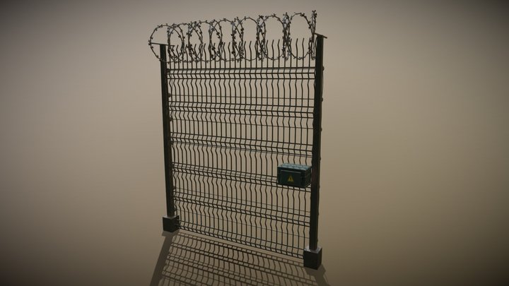 Barbed Wired Electrified Fence 3D Model
