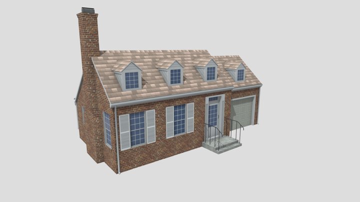 Lowpoly Ordinary American House. Type B 3D Model