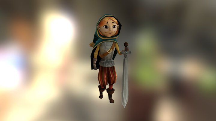Hand Painted Low Poly Warrior 3D Model