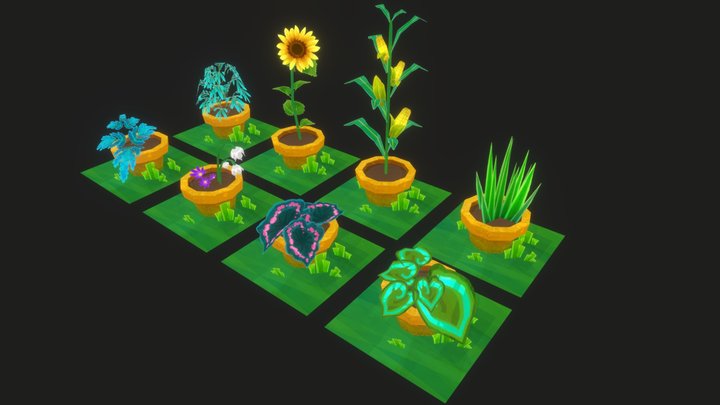 Stylized plants low poly model 3D Model