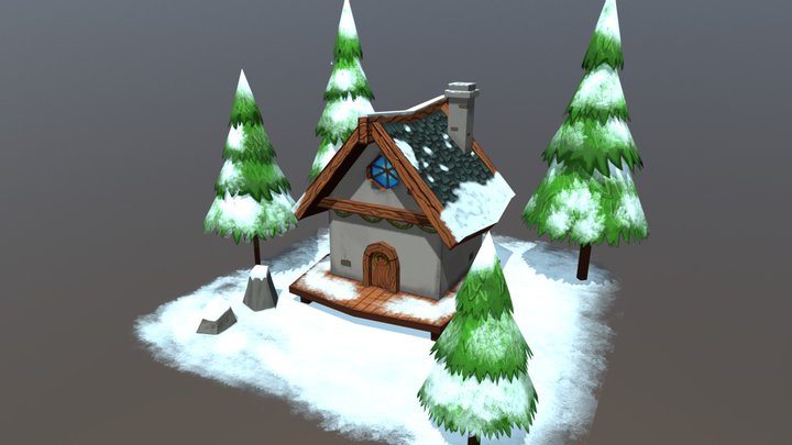 Winter Cottage - Hand Painted 3D Model