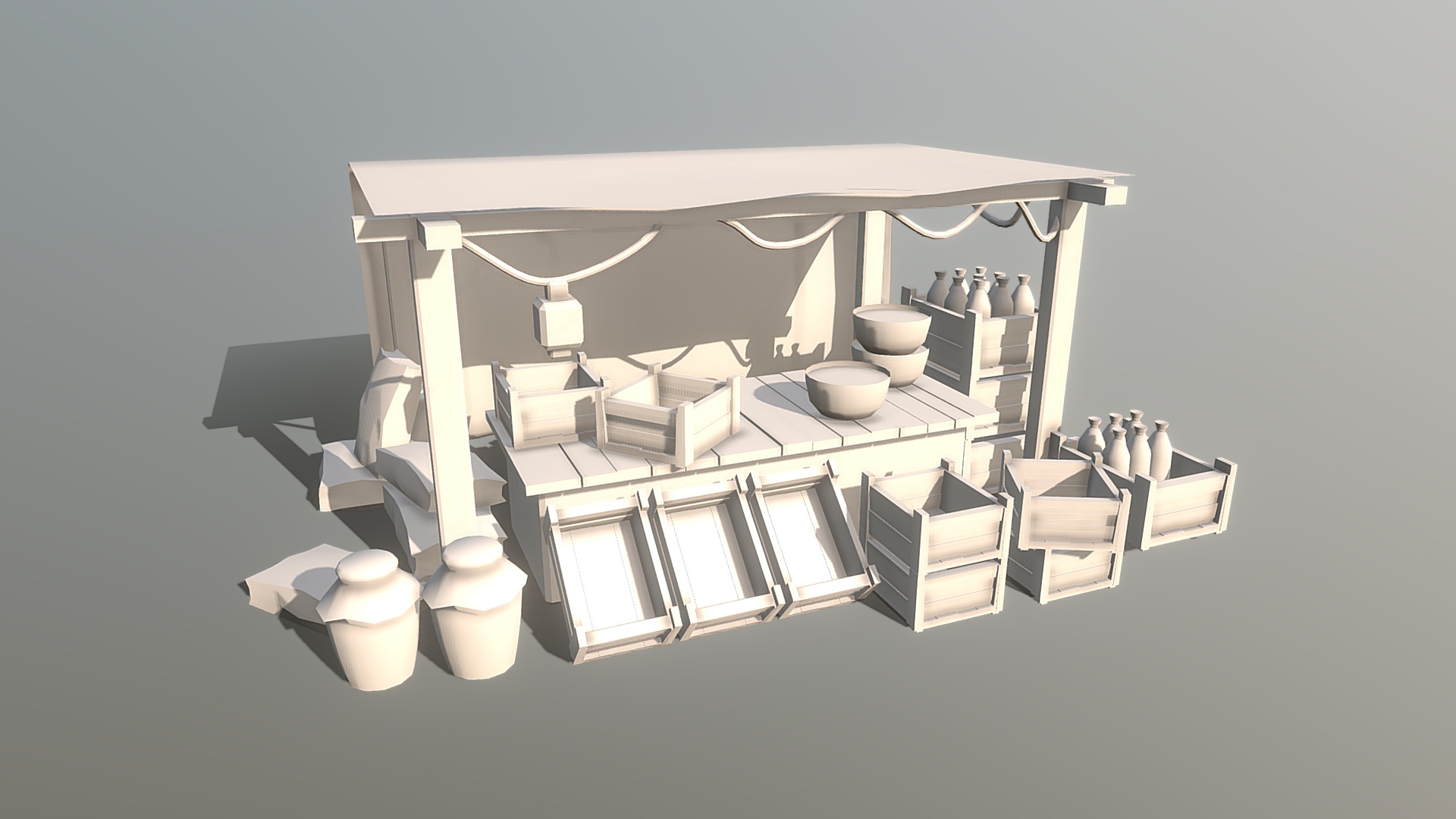 3D model Medieval Stall Set Modeling - This is a 3D model of the Medieval Stall Set Modeling. The 3D model is about a model of a house.