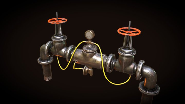 Oil Pipes Joints and Valve 3D Model