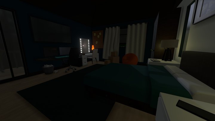 Modern bedroom at night 3D Model