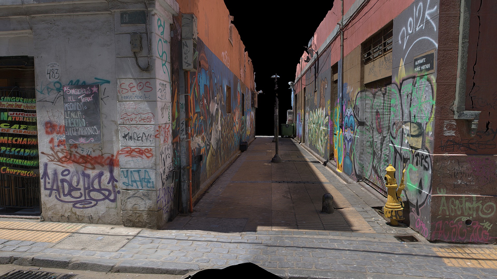 3D model 2017-11 – Valparaiso – Muro 2 - This is a 3D model of the 2017-11 - Valparaiso - Muro 2. The 3D model is about a sidewalk with graffiti.