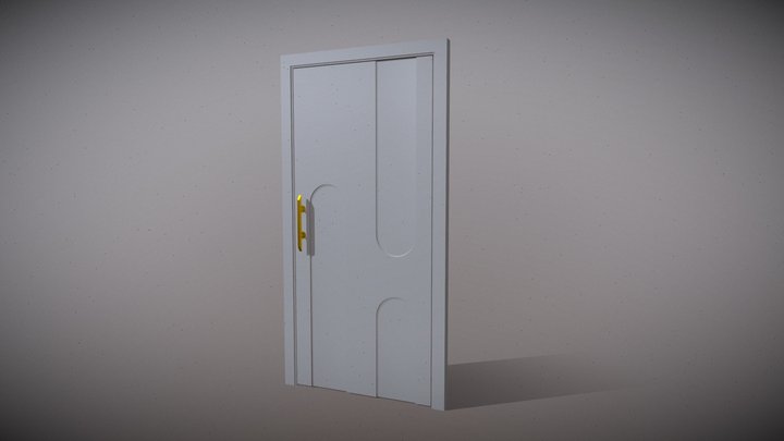 Luxury Modern Wooden Door with Metal Handle 3D Model