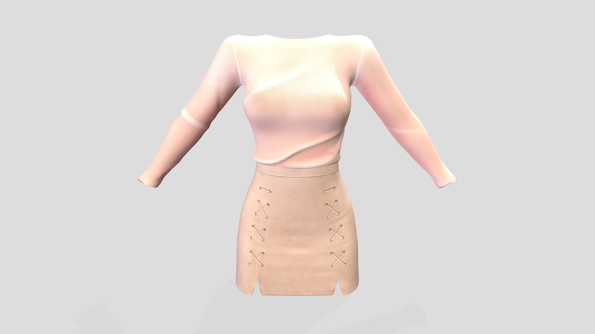 Female Mini Skirt Transparent Effect Top Outfit - Buy Royalty Free 3D ...