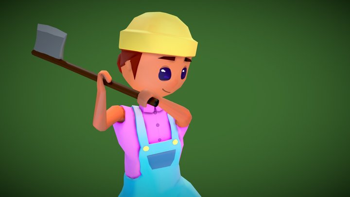 Low Poly Pastel Lumberjack 3D Model