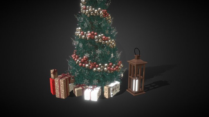 Low Saturation Pine Tree with Decorations 3D Model