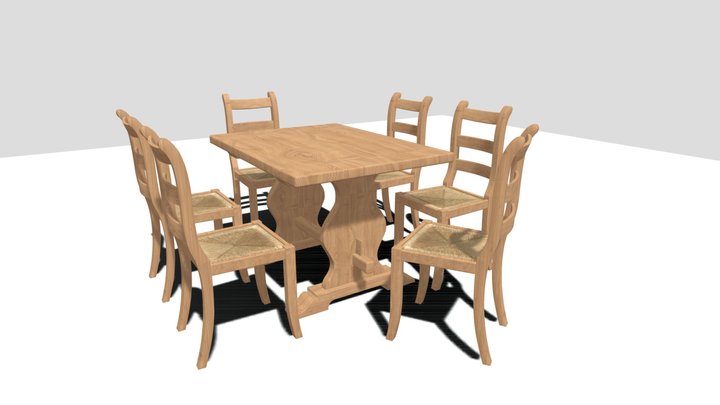 Chestnut Fratino Table & Chairs 3D Model