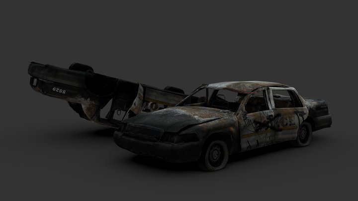 Free Burned Police Cars 3D Model