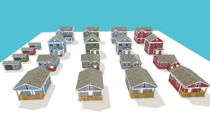 Stylized Suburb Houses 3D Model