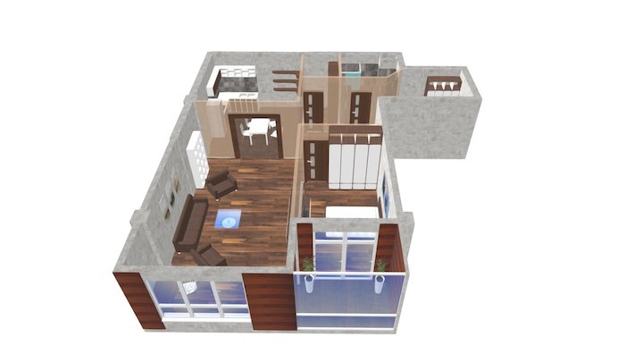 Exclusive 2 комнаты 98м2, блок 1-2, ЮВ 3D Model